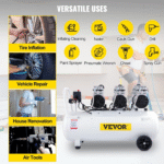 VEVOR stille luchtcompressor 100 L – 3 PK, olievrij, 8 bar, 495 L/min – koperen motor – Image 6